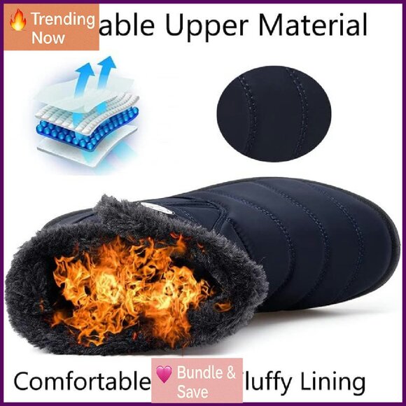 Women's Winter Ankle Boots Water Resistant Fur Lined Zip Flat Sneakers - Picture 5 of 8